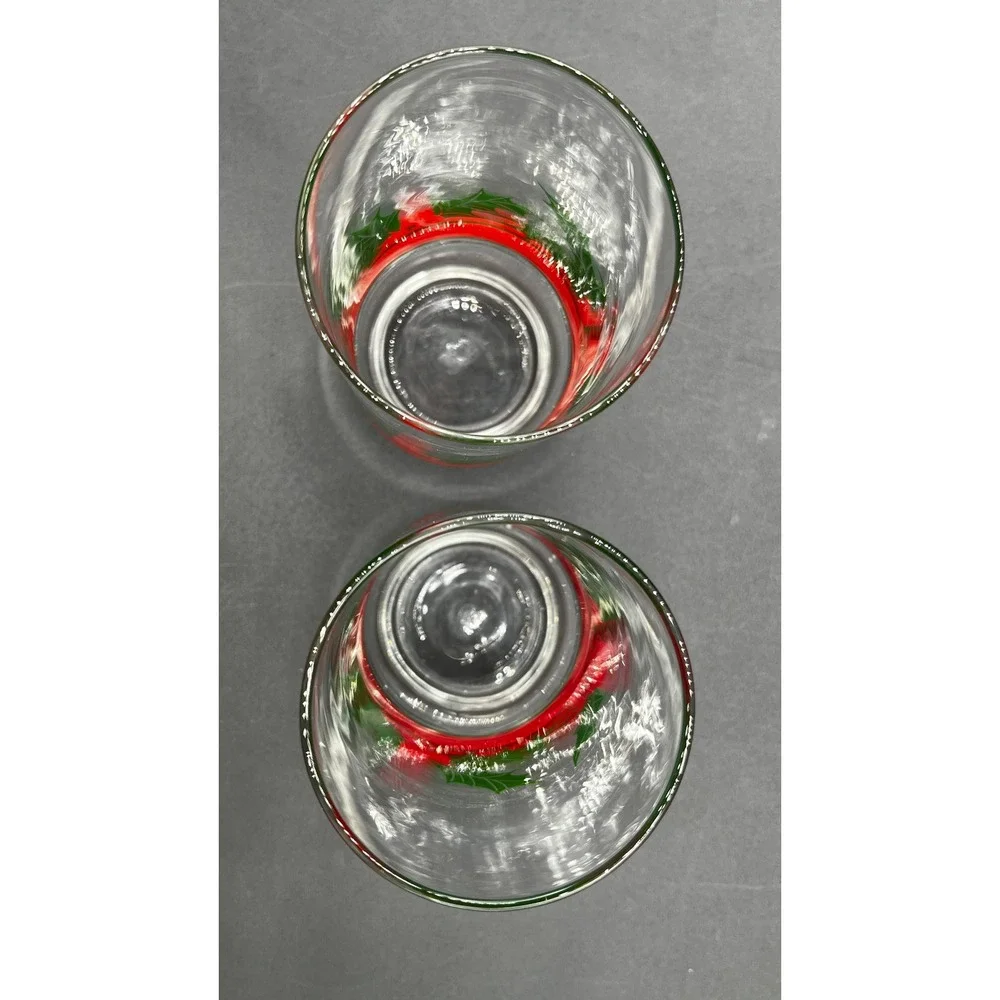 Vtg Libbey Christmas Holly Berries Highball Glasses Ice Tea Set of 2 14 oz